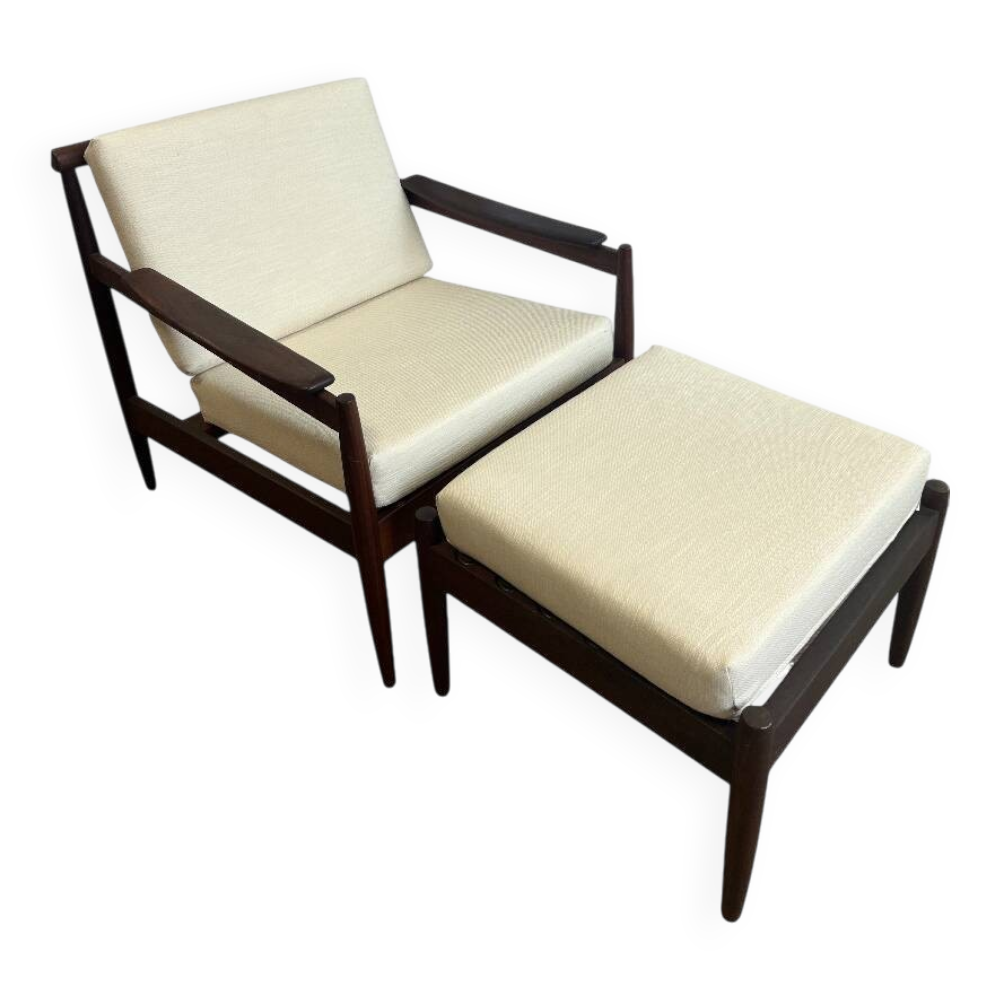 Fauteuils scandinave en teck massif avec ottoman 1960