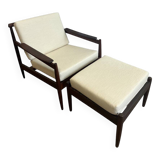 Fauteuils scandinave en teck massif avec ottoman 1960