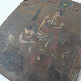 Painting on carved wood panel