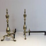 Pair of neo-Gothic bronze and wrought iron andirons