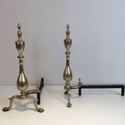 Pair of neo-Gothic bronze and wrought iron andirons