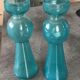 Pair of vintage candlesticks in molded glass turquoise blue 20 cm