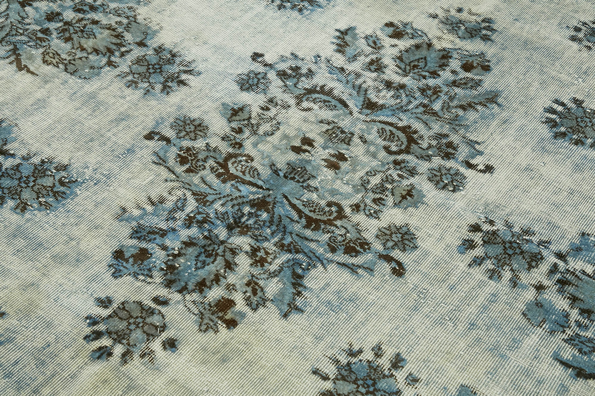 Handwoven overdyed oriental 1970s 210 cm x 314 cm blue carpet