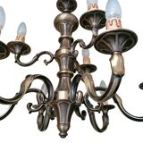 Lampadario vintage a nove luci in ottone, anni '50