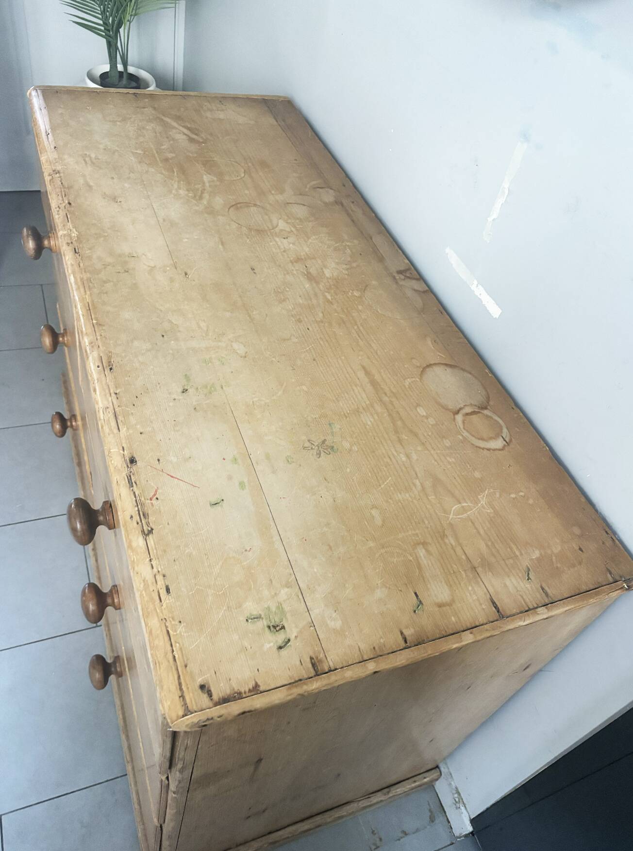 Vintage solid pine English trade counter furniture
