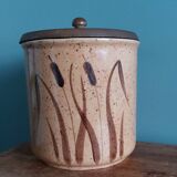 Ceramic and wood covered pot/tabletop bin