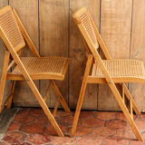 Set of 5 wooden folding chairs caned