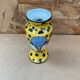 Ancien vase soliflore henri delcourt en céramique jaune & pois vintage