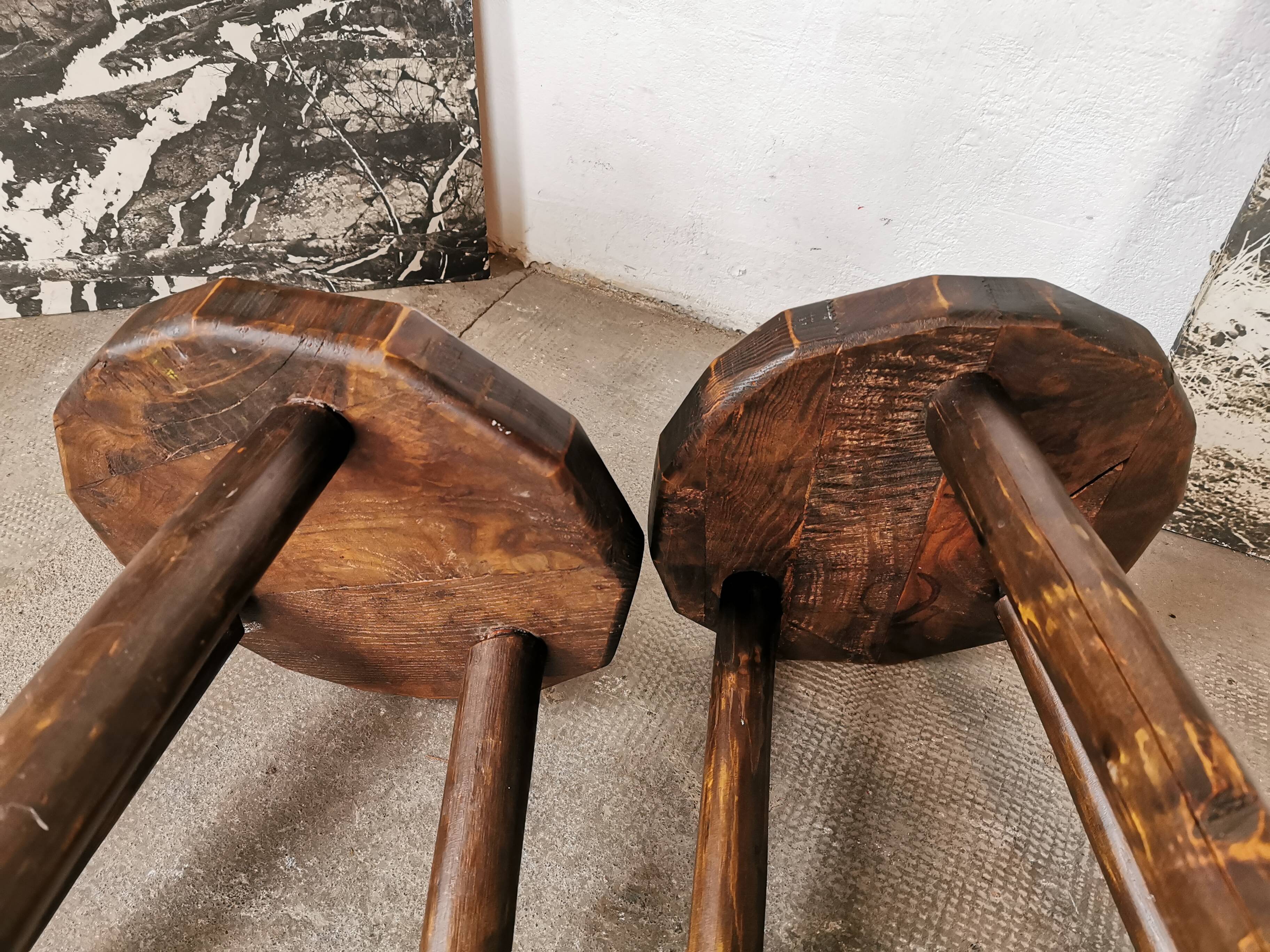 Pair of brutalist wooden stools