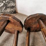 Pair of brutalist wooden stools