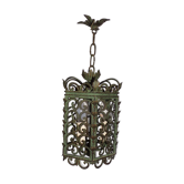 Lanterne cage 3 feux en métal laqué vert travail soigné des années 70