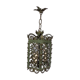 Lantern Cage 3 green lacquered metal lights work neatly from the 70s