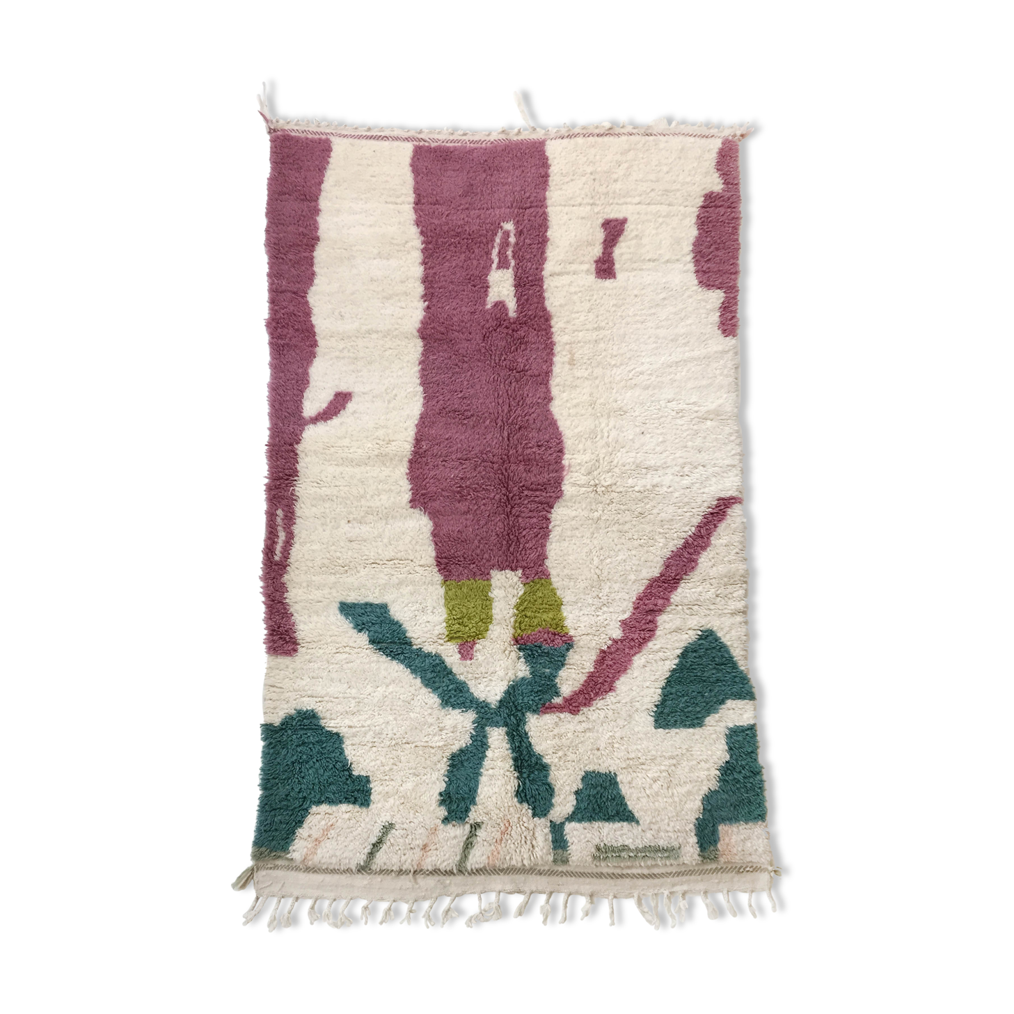 Moroccan Berber carpet Beni Ouarain ecru with colorful patterns 250x146cm