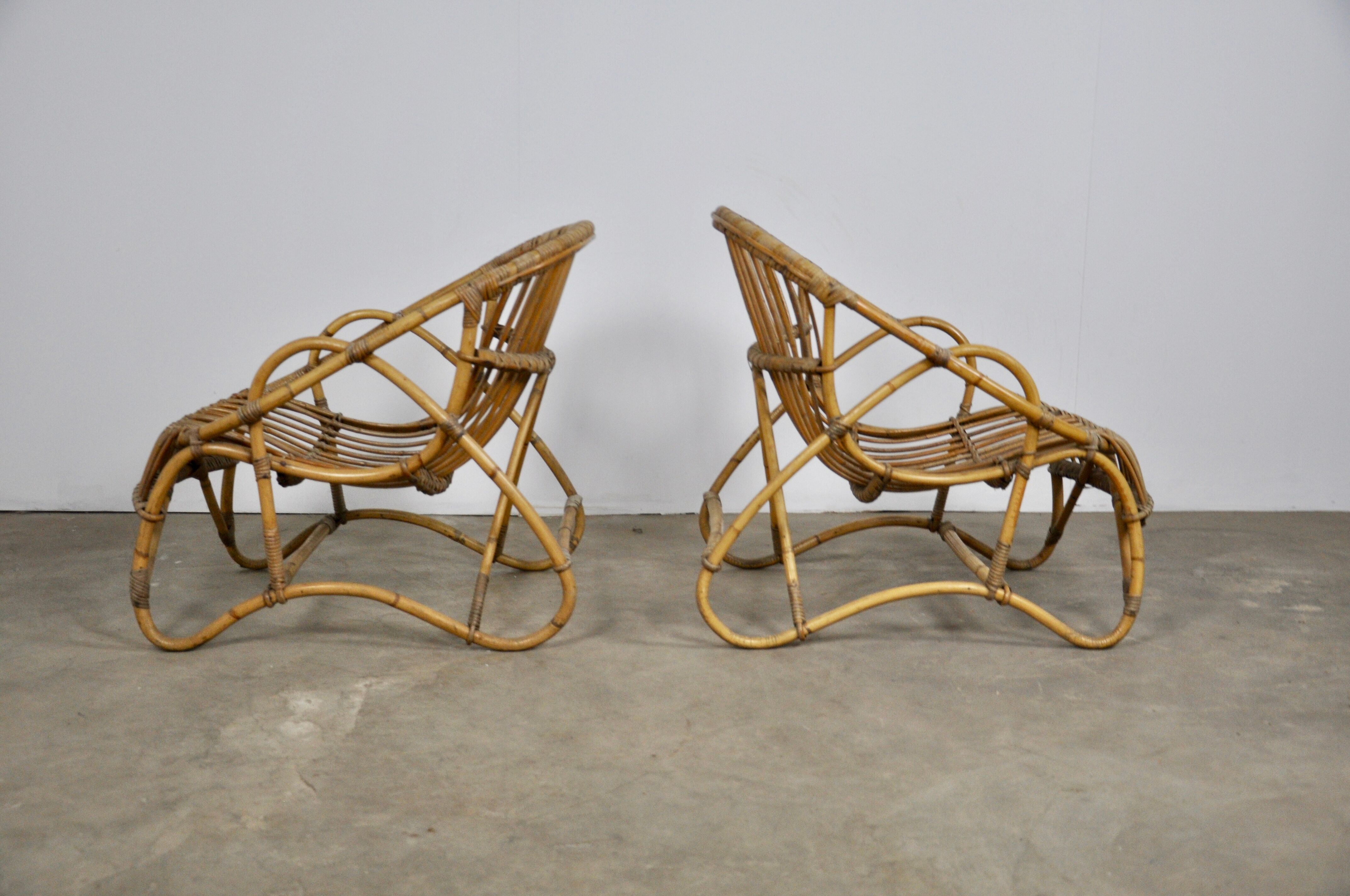 1960s pair of rattan armchairs