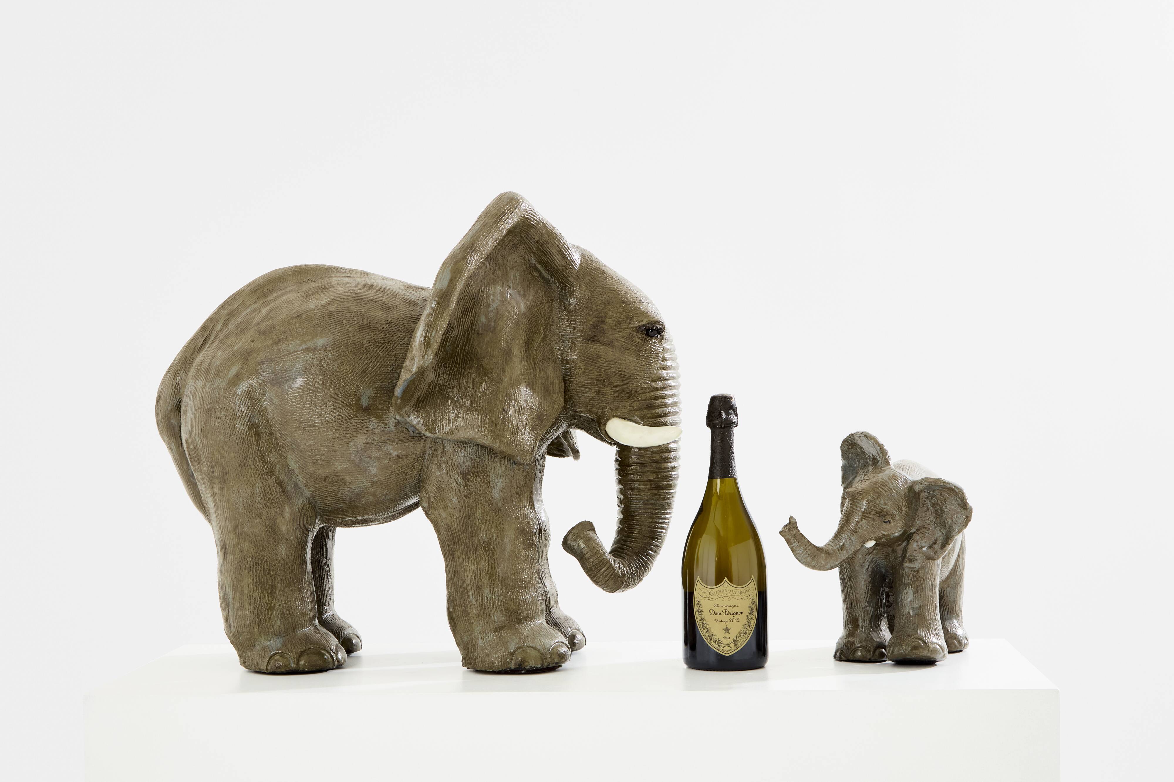 Valérie Courtet elephant sculptures in glazed sandstone circa 2010
