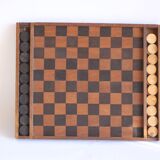 Antique wooden checkers and chess board, 1920s