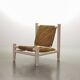 Charlotte Perriand Style Low Seat White Wicker Oak Lounge Chair and Stool