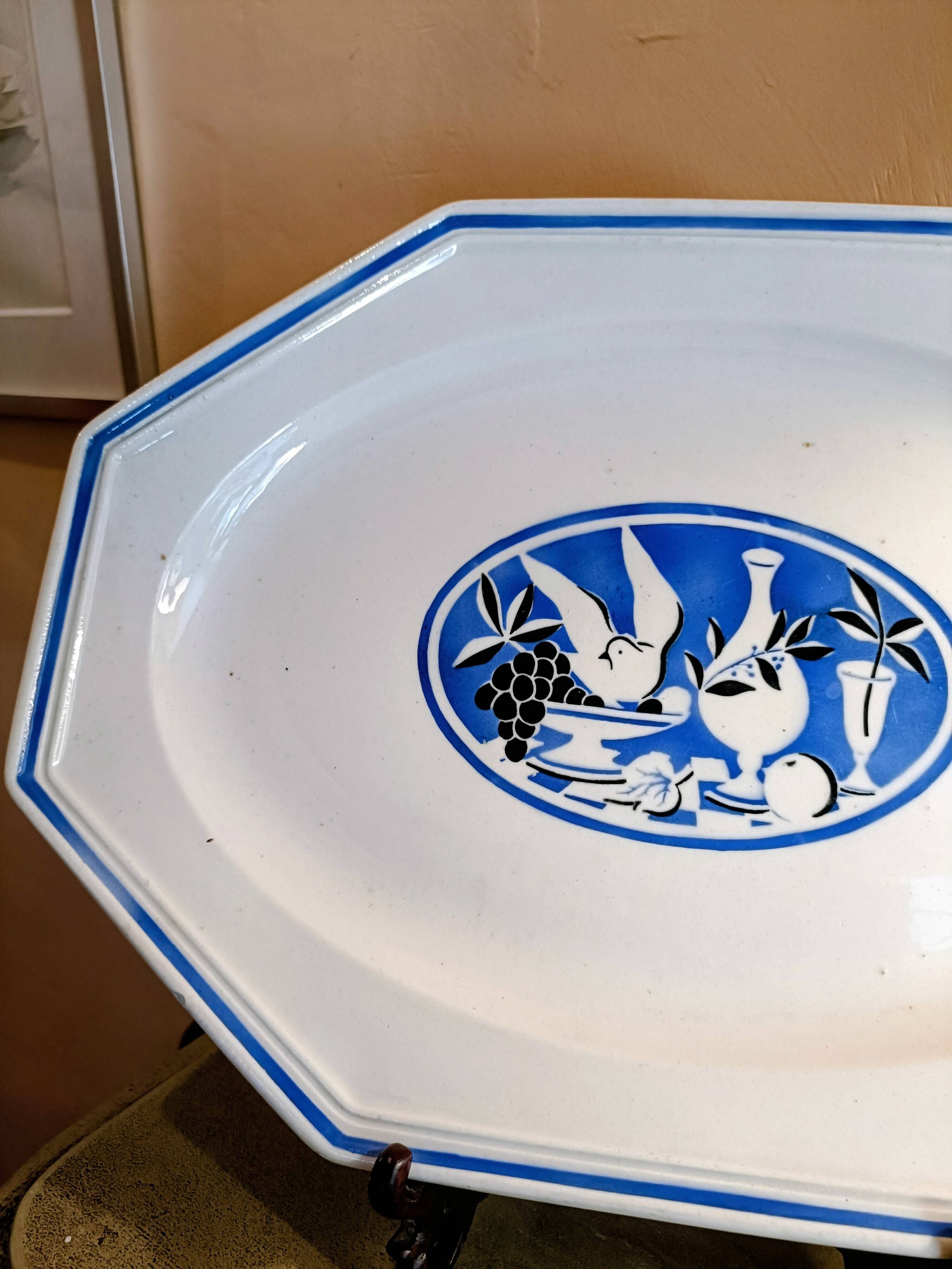 Large octagonal dish KG Luneville Art Deco
