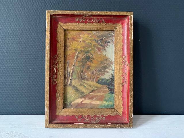 Old impressionist painting, autumn forest, framed, signed, late 19th century
