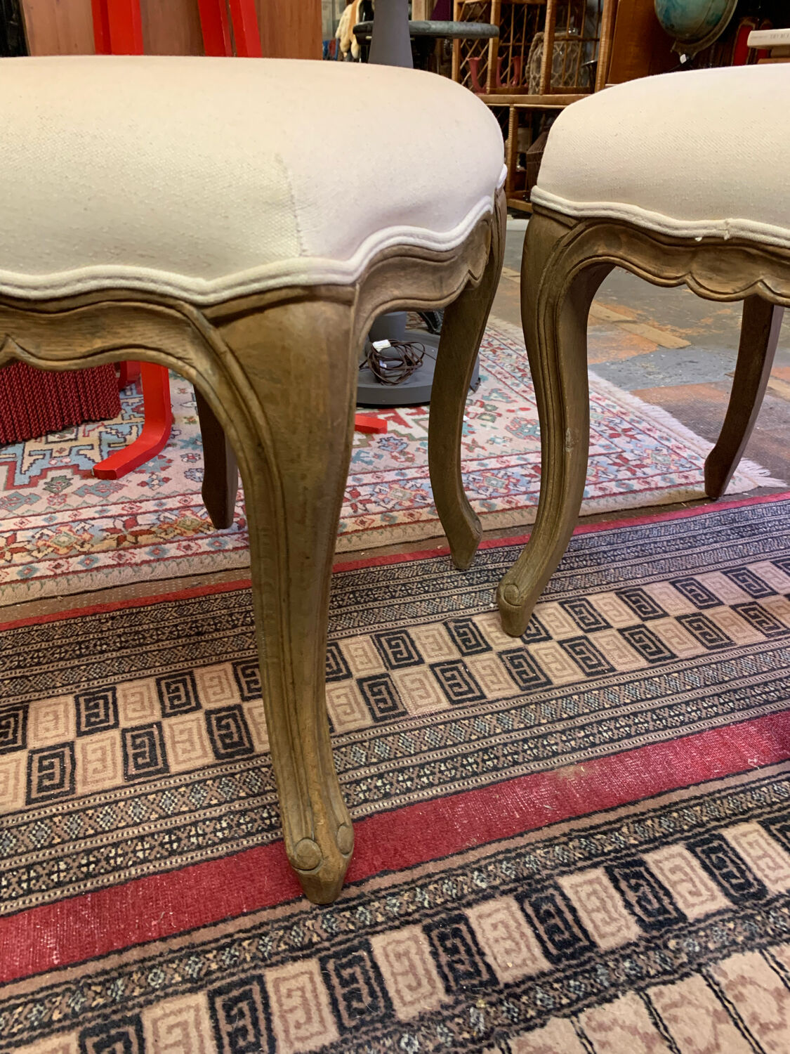 Pair of beige stool Louis XVI style