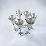 Set of six vintage chrome metal champagne flutes – 1970s