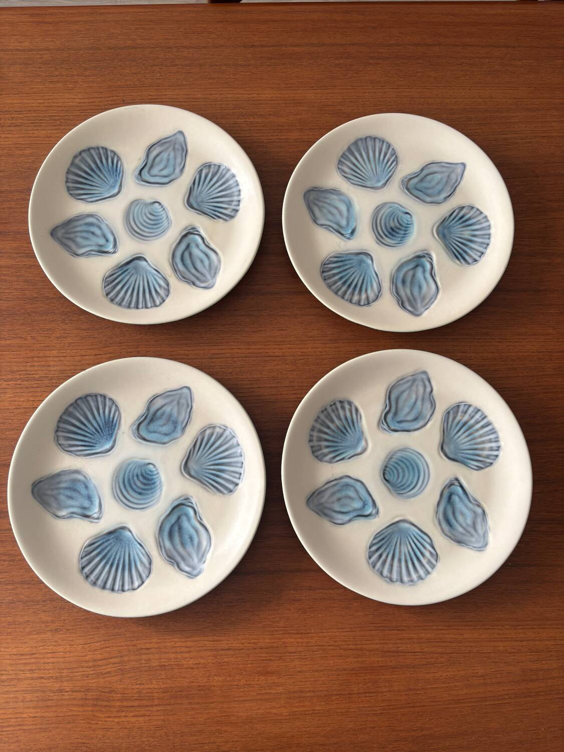 Set of blue ceramic oyster plates – Shellfish plates