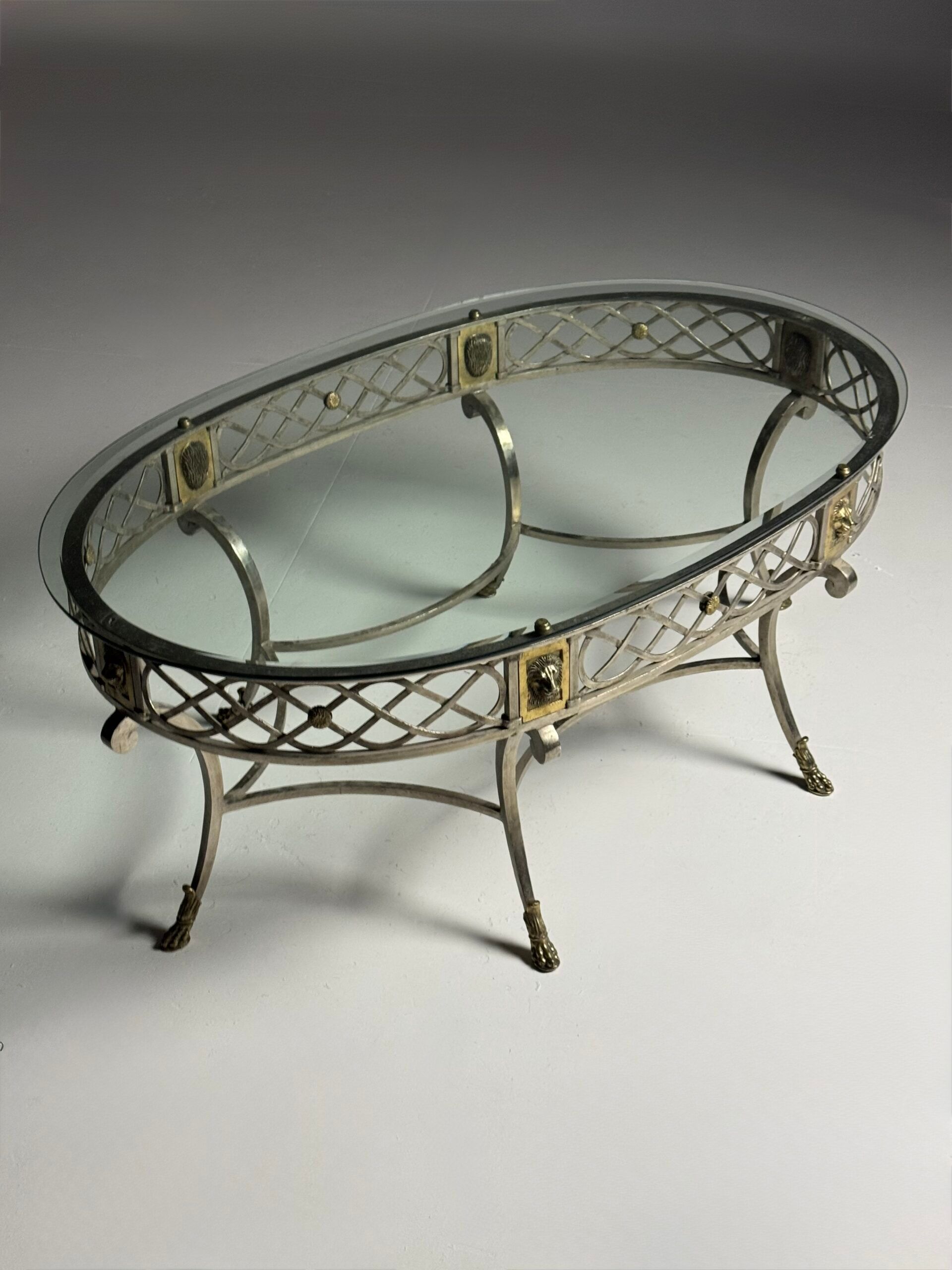 Empire style coffee table metal with glass top