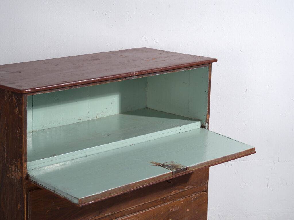 Commode secrétaire ancienne en pin – Bureau rustique européen à abattant – circa 1900