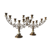 Mid-century 7-branch alabaster and brass candlestick