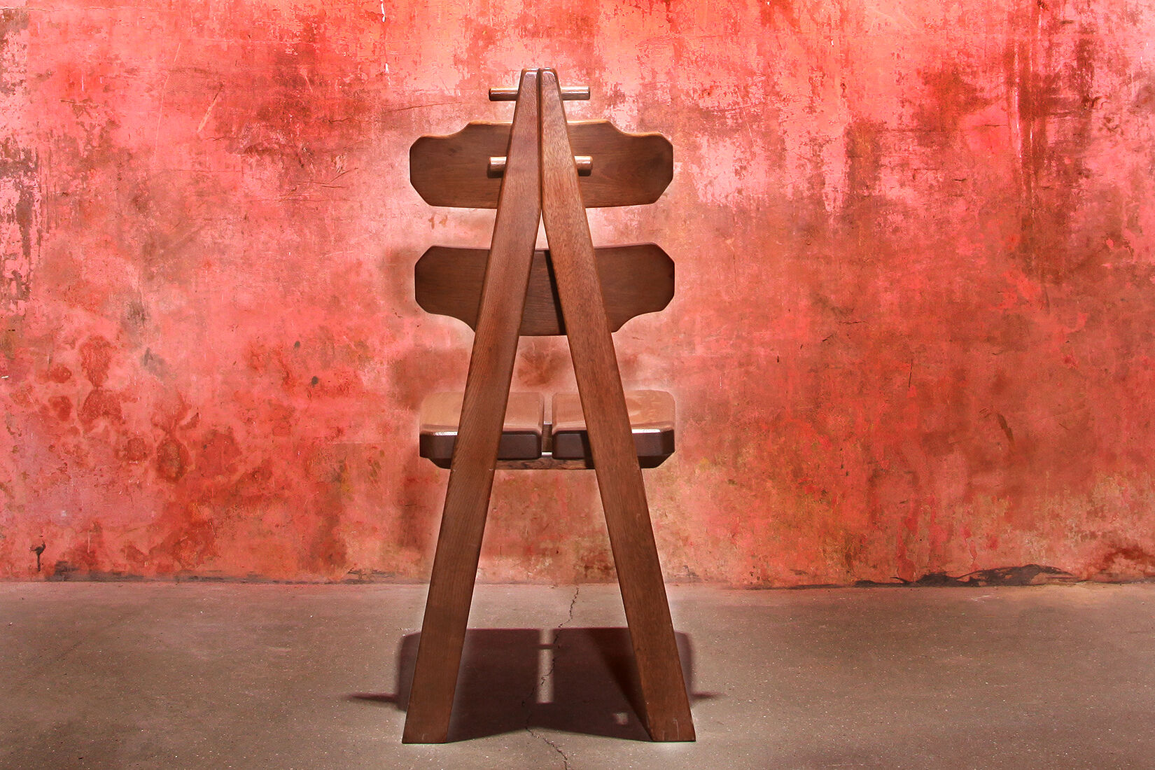 Vintage mid century brutalist solid oak dining chairs, 70