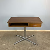 Swivel TV stand/side table, chrome frame with dark walnut, 1970s