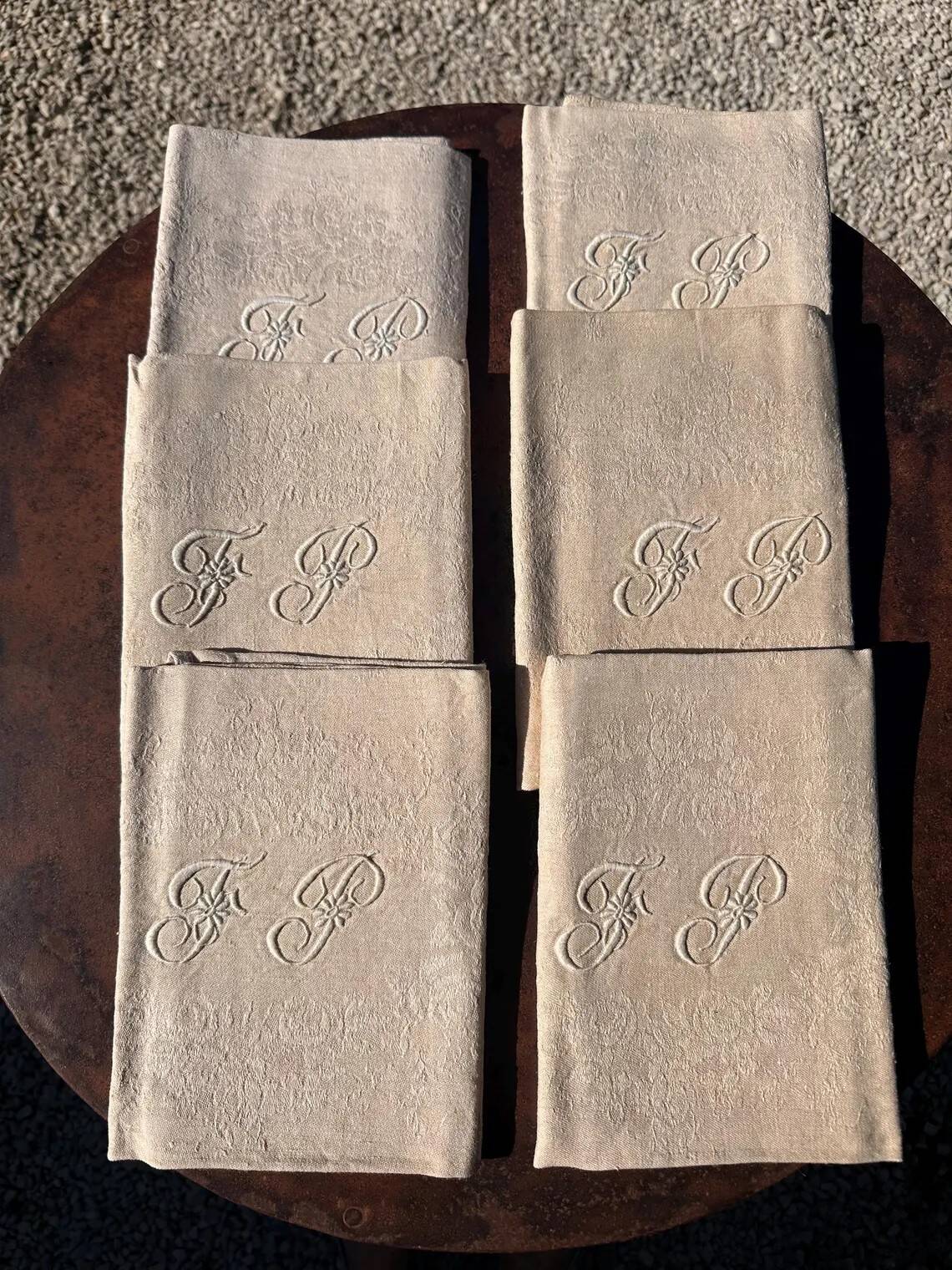 Antique Damask Linen Napkins – Set of 6 - Monogrammed FP