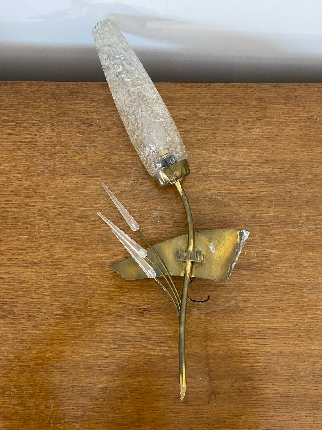 Antique wall lamp  brass + vintage glass tulip