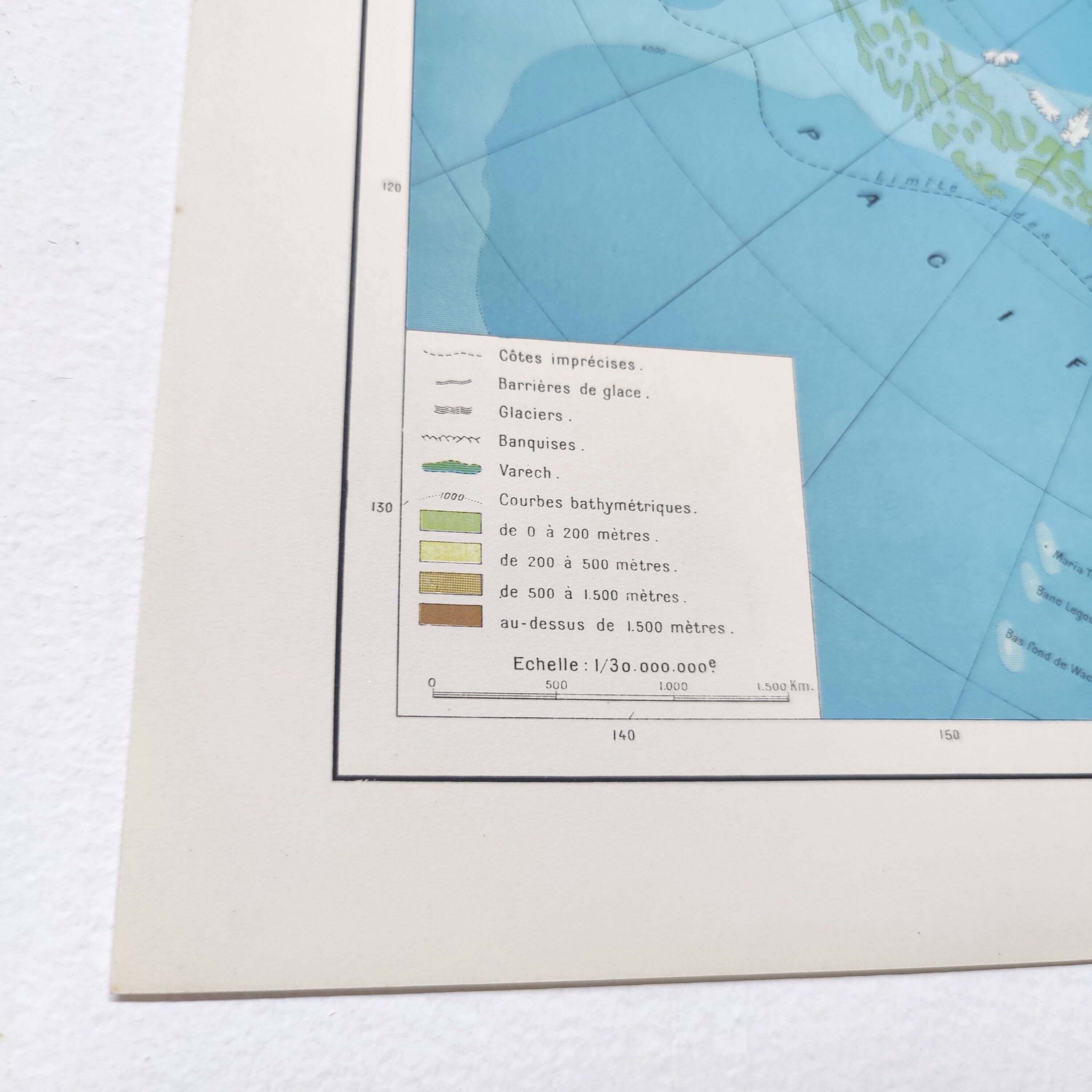Carte Pôle Sud Antarctique vintage de 1950