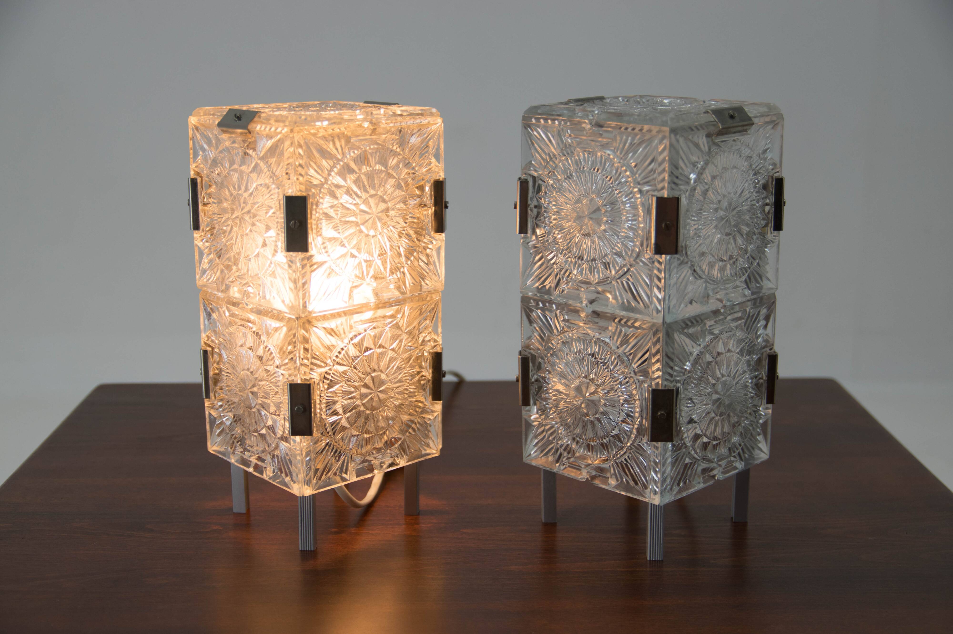Set of Two Glass Table Lamps by Kamenicky Senov, 1970s