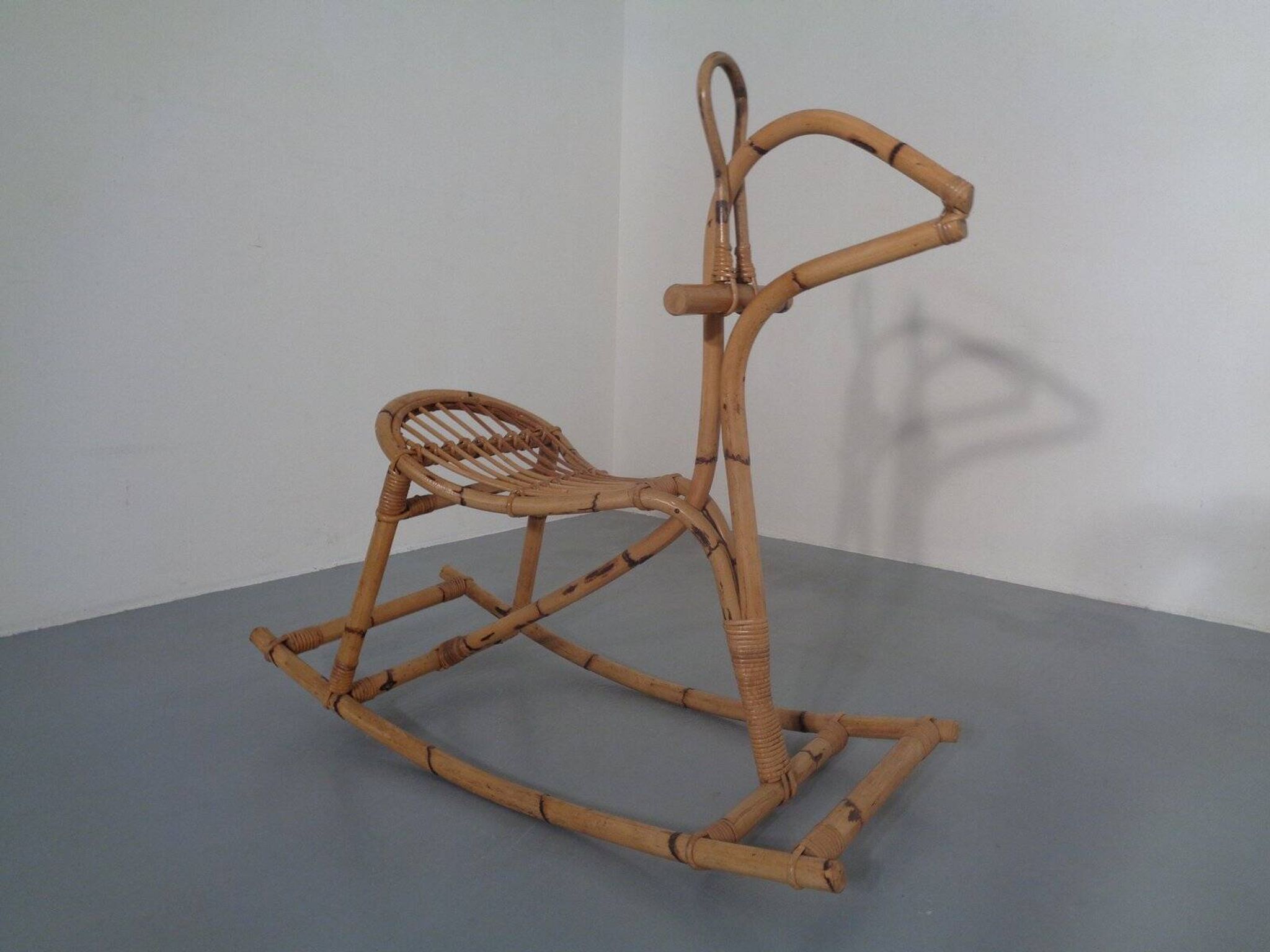 Large Bamboo Rocking Horse by Dirk van Sliedregt for Rohé Noordwolde, 1950s