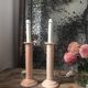 Paire de pieds de lampe en céramique forme bougeoir vintage rose saumoné