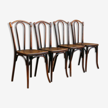 Lot de 4 chaises bistrot Thonet à fonds bois décor relief de 1914