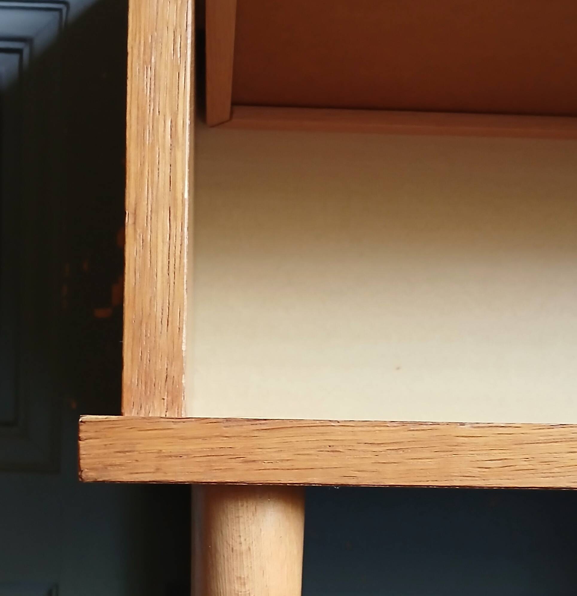 Nightstand in golden oak veneer. Around 1970.