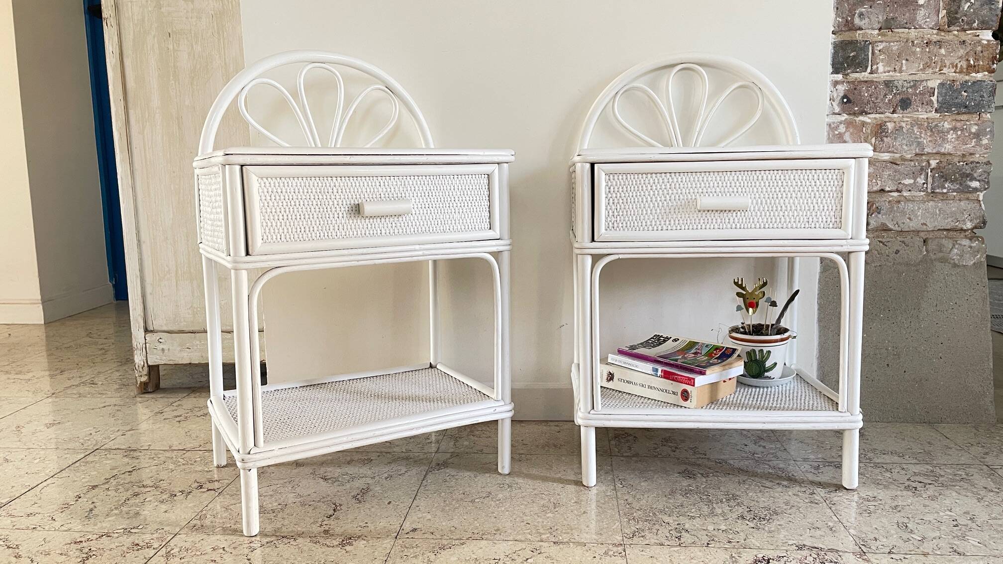 Pair of Vintage Rattan Bedside Tables