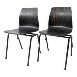 Lot de 2 chaises vintage Pagholz assise brun foncé piètement métal noir Wes