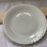 white plate with white Limoges pattern