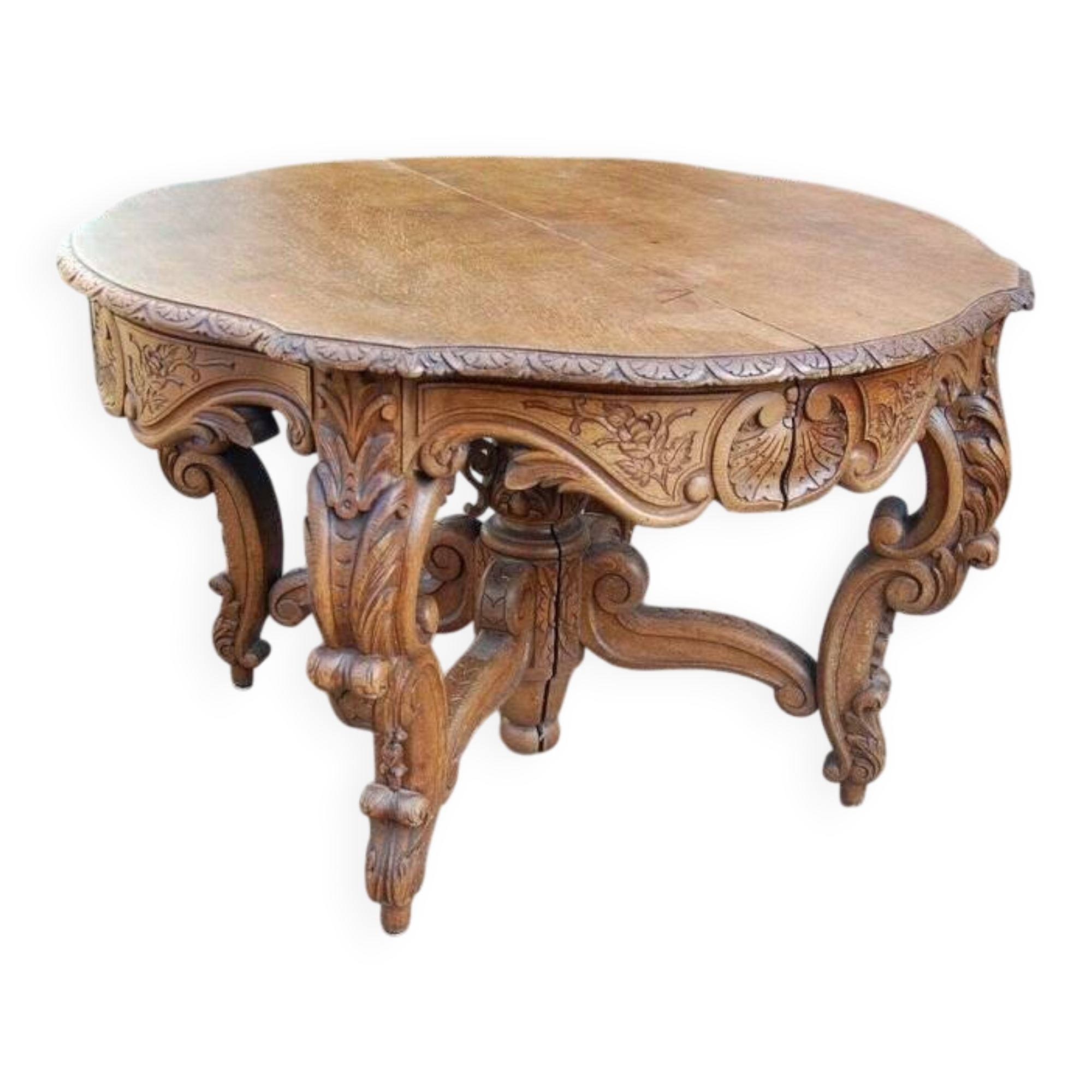 Napoleon III Louis XV style oak table with two extensions, 10 place settings, late 19th century