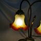 Brass water lily lamp and glass paste tulip, double, art nouveau style.