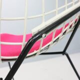 Diamond chair by Harry Bertoia in white & black metal and new seating 1960s