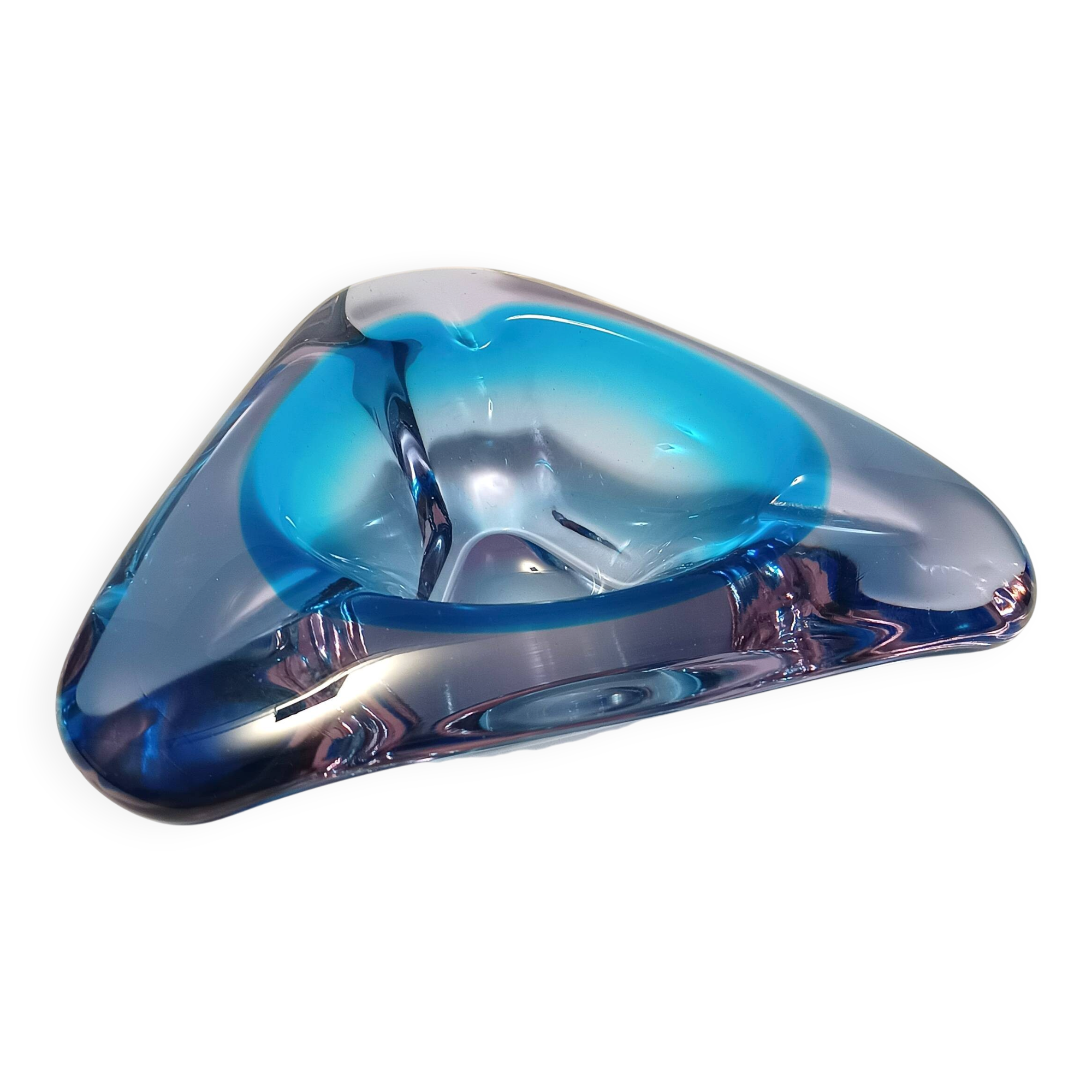 Large Triangular Blue Murano Glass Trinket Bowl - Ashtray, Italy 1970s