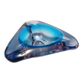 Grand bol à bijoux triangulaire en verre de Murano bleu - cendrier, Italie années 1970