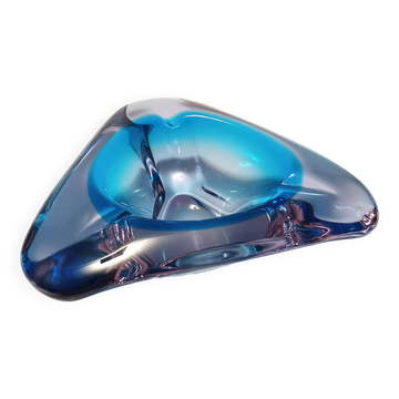 Large Triangular Blue Murano Glass Trinket Bowl - Ashtray, Italy 1970s
