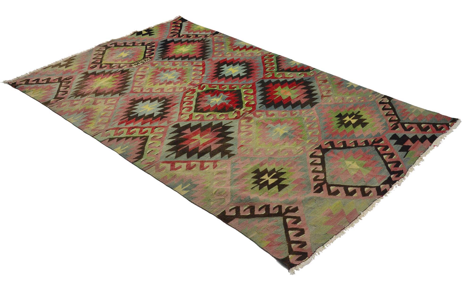 Turkish Kilim Yoruk Vintage 178x284 cm Geometric Beige and Red