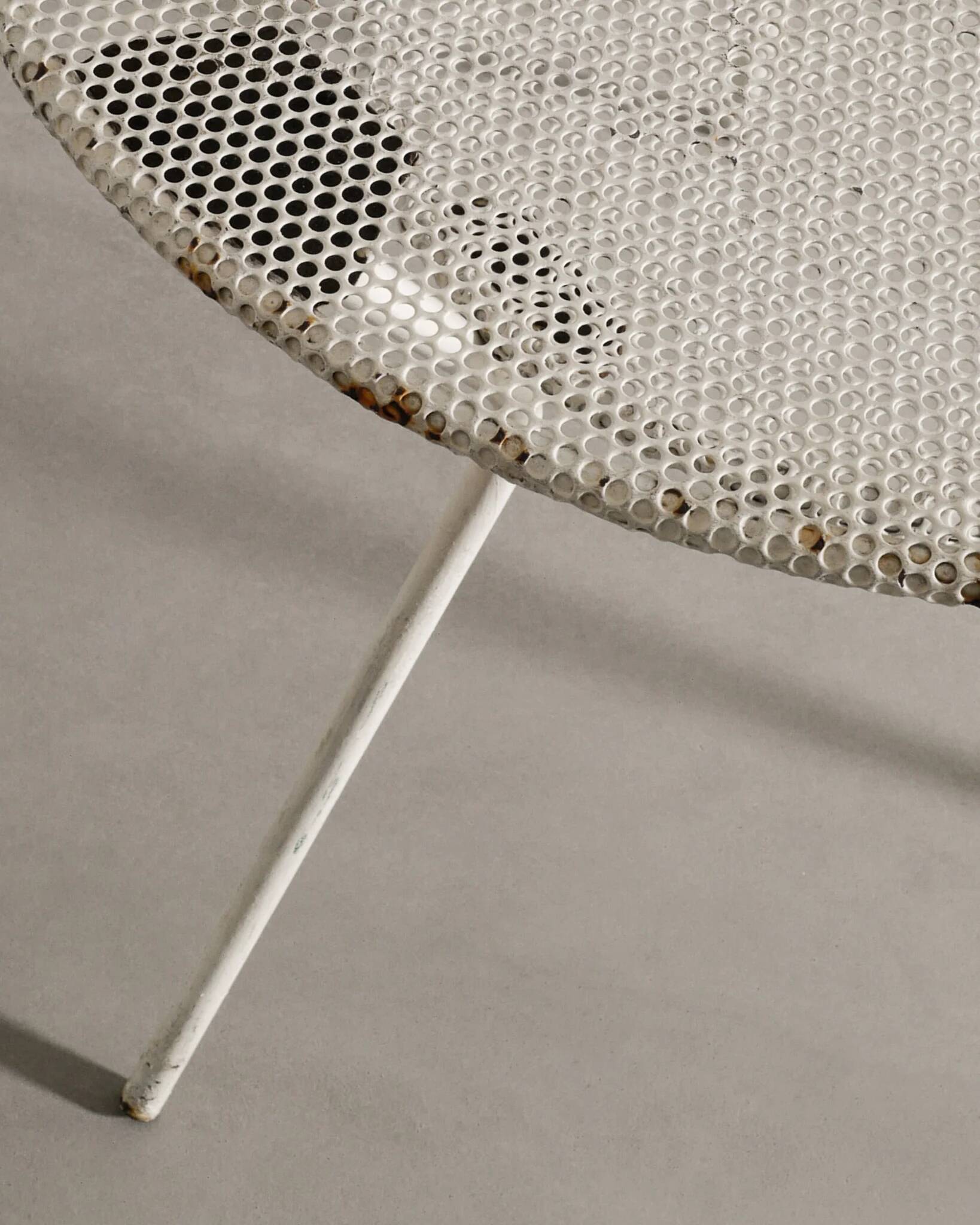 Vintage French Mid Century Round Console Table in White Metal, 1950s